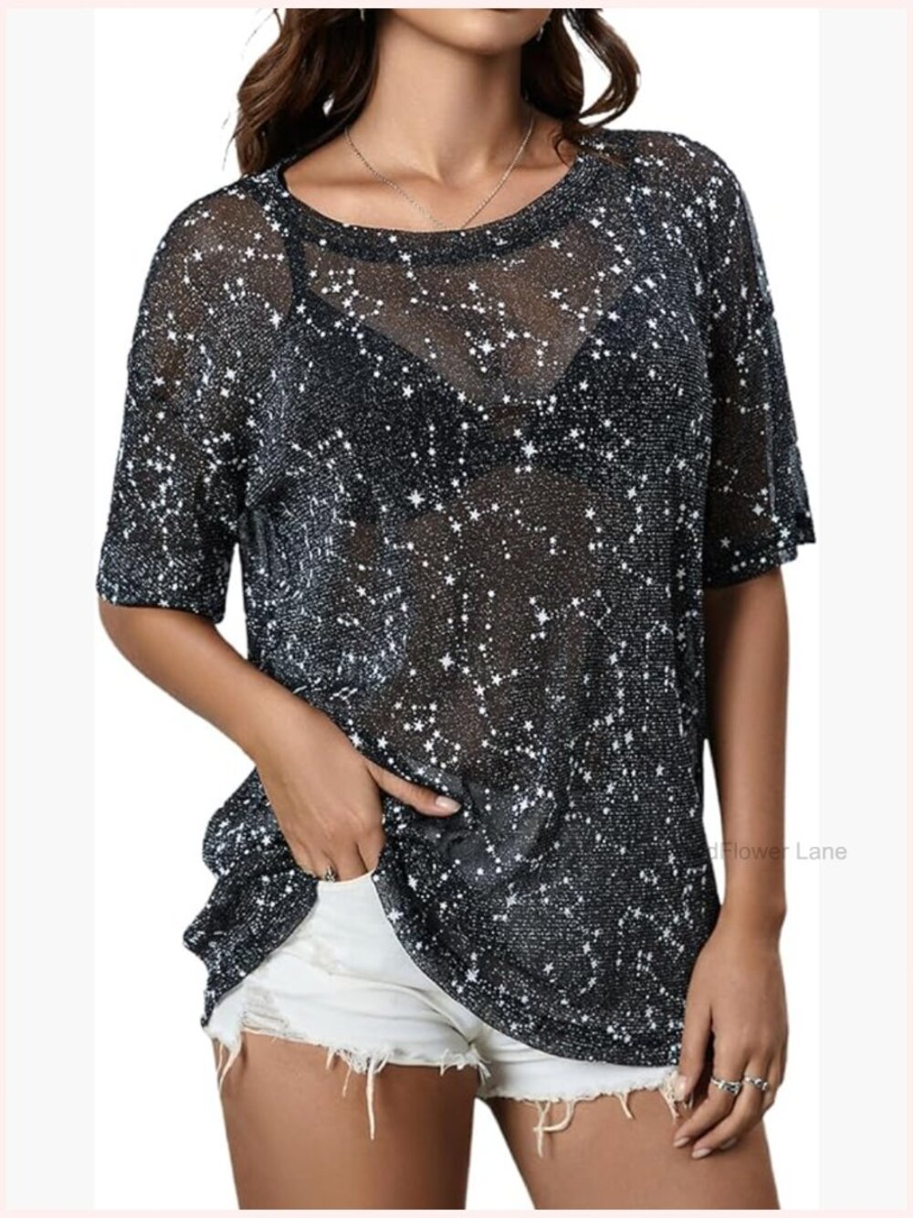 Plus Size Fishnet Mesh Top Concert Outfit Short Sleeve Party